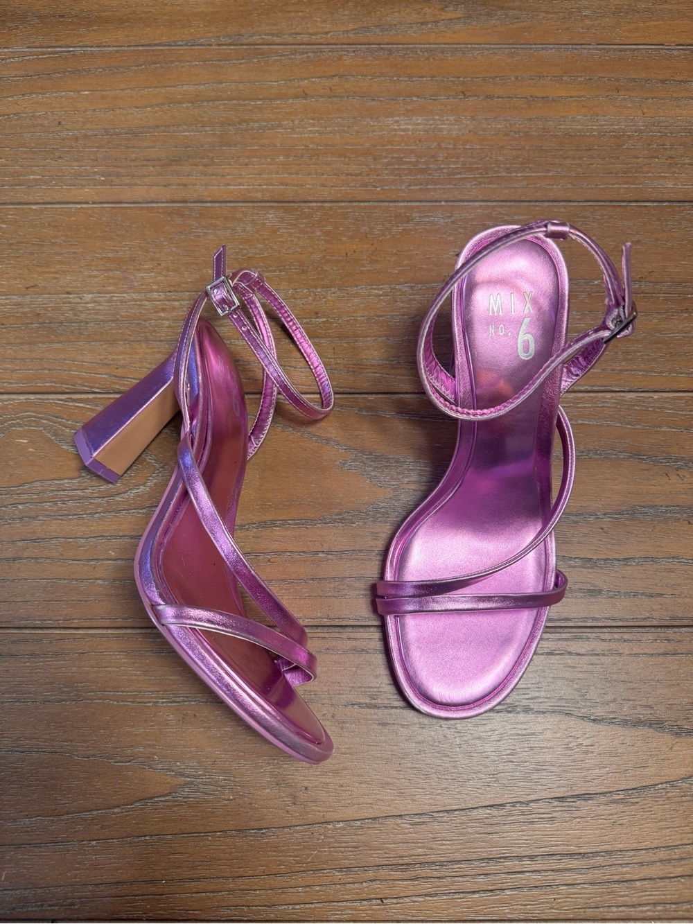 Mix No. 6 Metallic Purple Strappy Ankle‑Wrap Block Heels